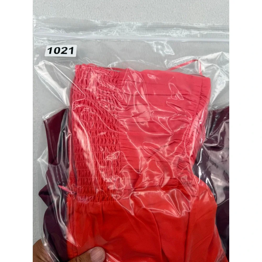 Abercrombie & Fitch Pink Red Colorblock Ruched Chiffon Maxi Dress XS NEW